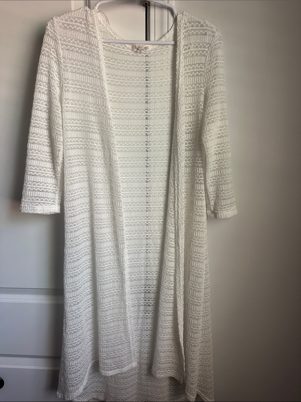 Rolla Coster White Crochet Open Front Long Cardigan